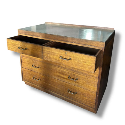 Mid Century Industrial Teak Chest of Drawers | MoD Military Cabinet with White Formica Top