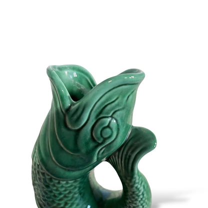 Vintage Green Glug Jug – Fish Shaped Ceramic Gurgle Jug