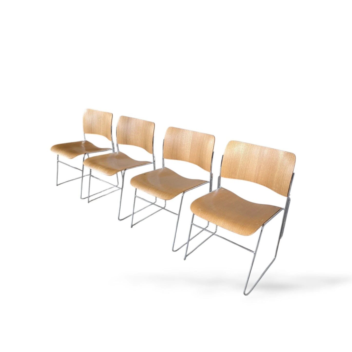 Set of Four Howe Stamped David Rowland 40/4 Chairs – Plywood & Chrome