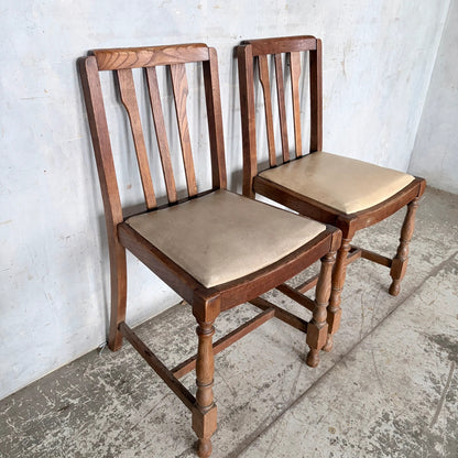 Pair of 1950s Solid Oak Dining Chairs with Turned Legs