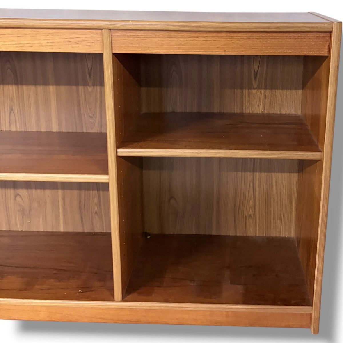 Mid Century Teak Bookcase - Danish Low Shelving Unit With Open Storage