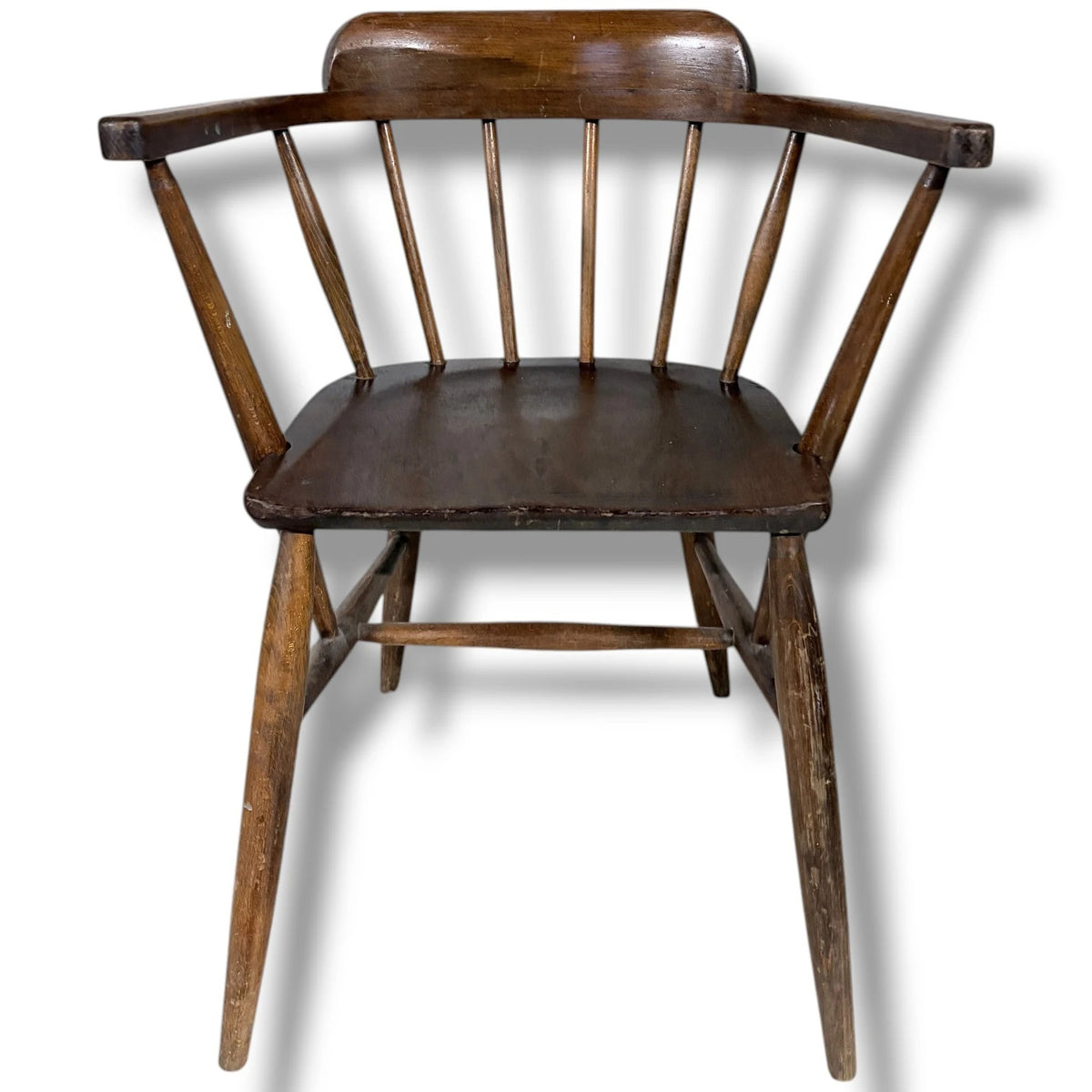 Vintage Oak Captain Chair - Classic Bentwood Dining Chair With Spindle Back Design