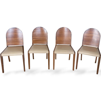 Art Deco Dining Chairs – Walnut Set of Four with Cream Upholstery, Vintage Style