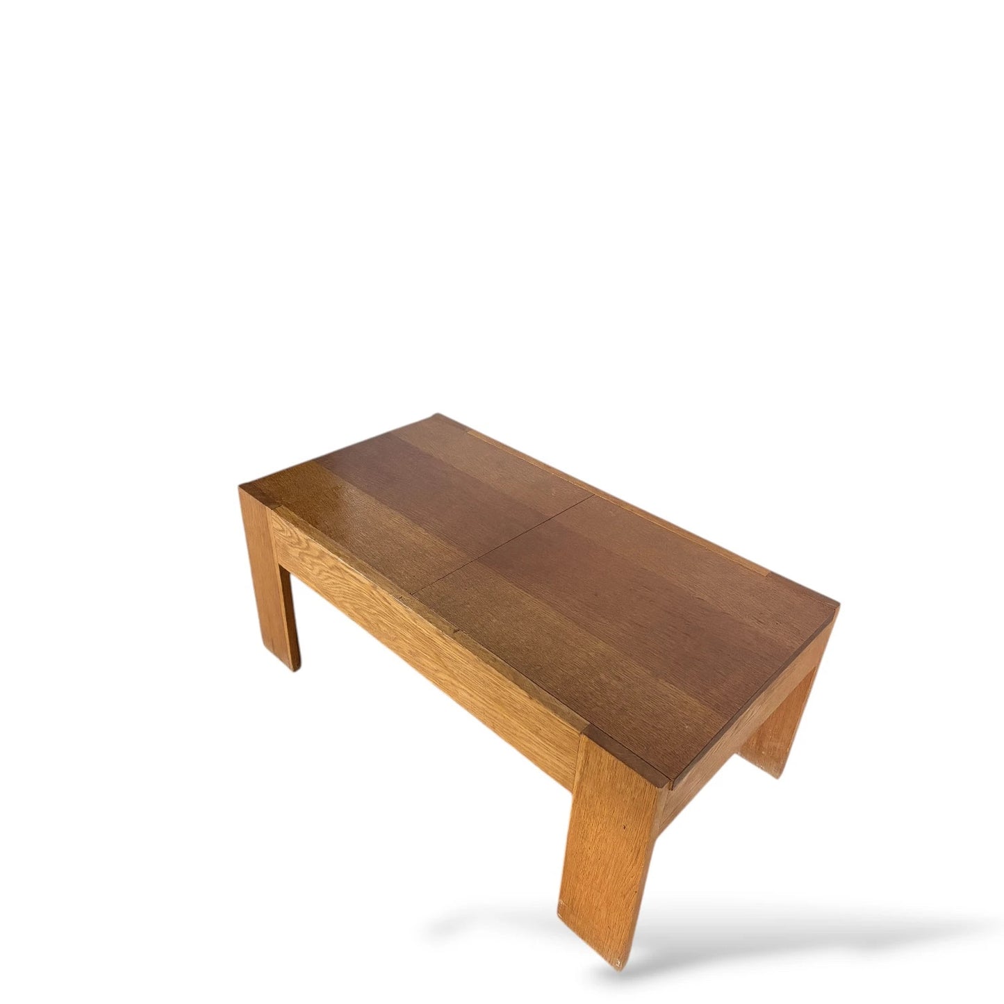 French Tiger Oak Sliding-Top Coffee Table – Mid-Century Modern Storage Table