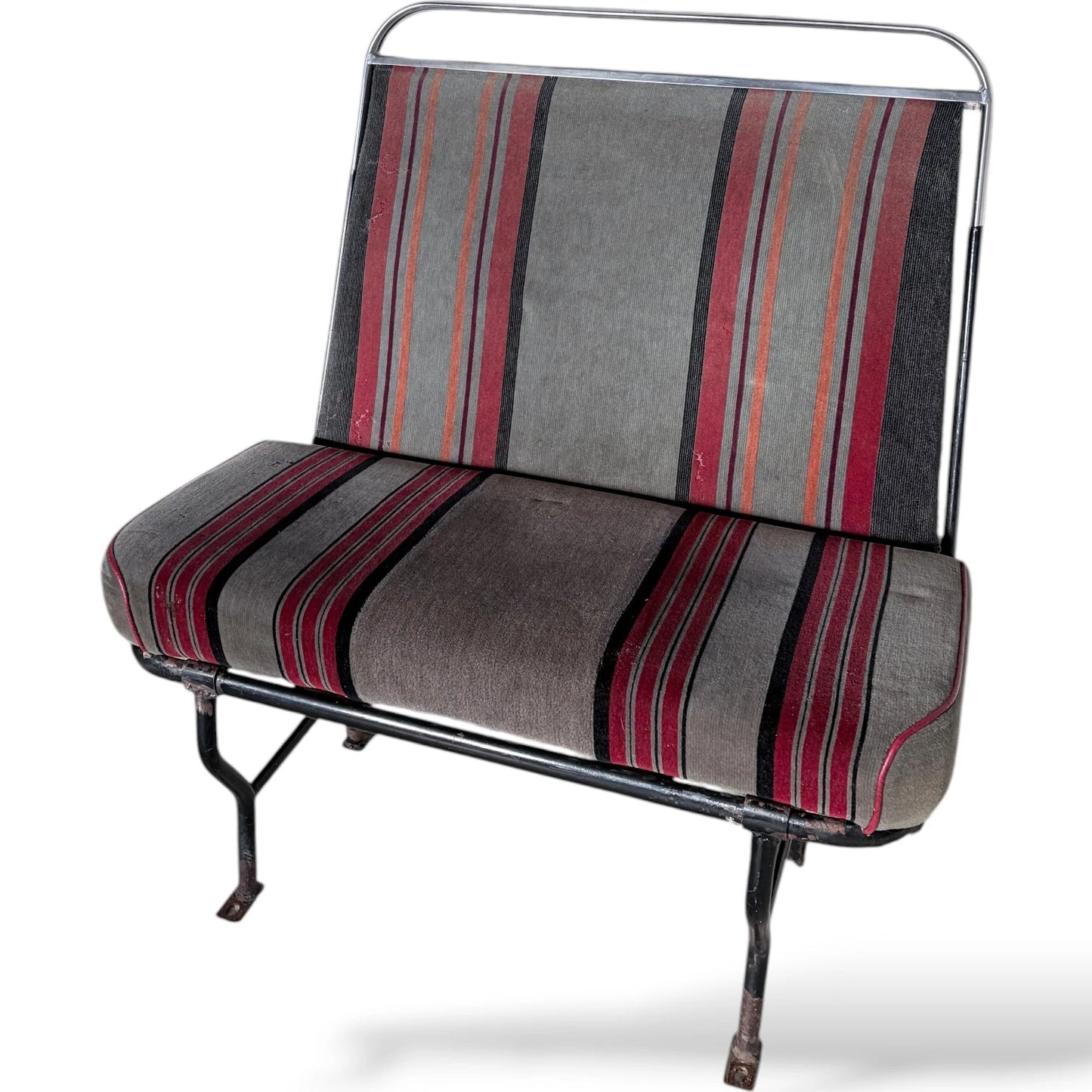 Vintage Bus Seat – Industrial Retro Bench With Racing Stripe Upholstery
