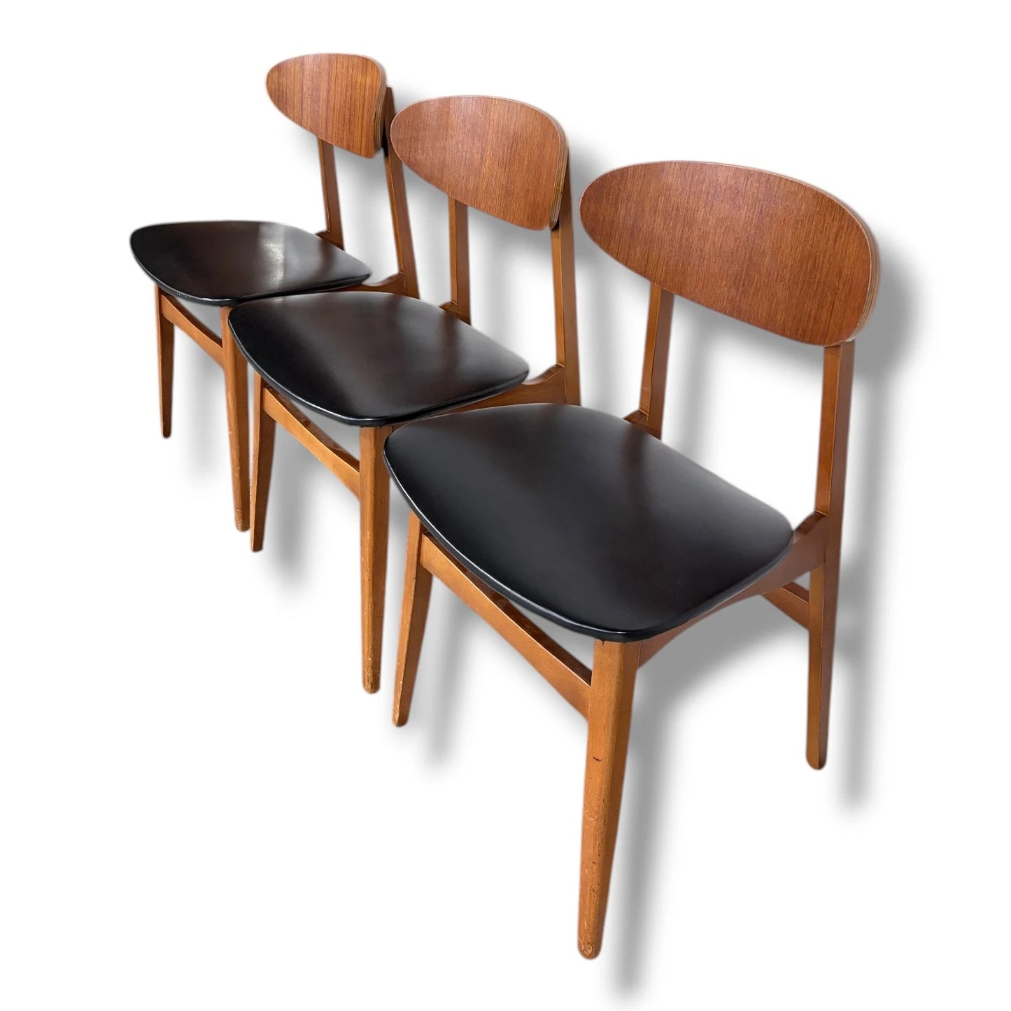 Mid Century Dining Chairs – Set of Three Scandinavian Butterfly Back Chairs with Black Upholstered Seats