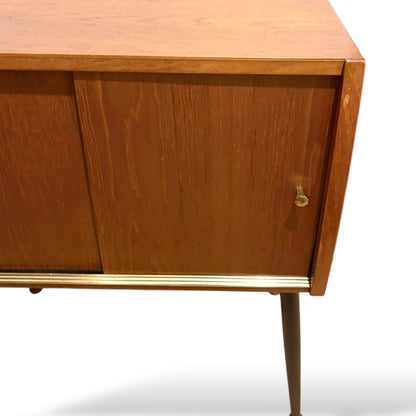 Mid Century Teak Cabinet – Compact Vinyl Record Storage with Sliding Door