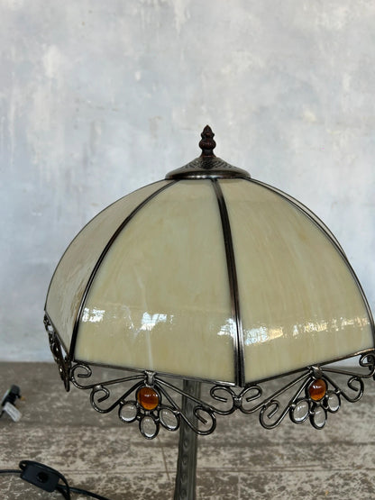 Vintage Tiffany Style Lamp – Stained Glass Table Lamp with Art Nouveau Metal Base