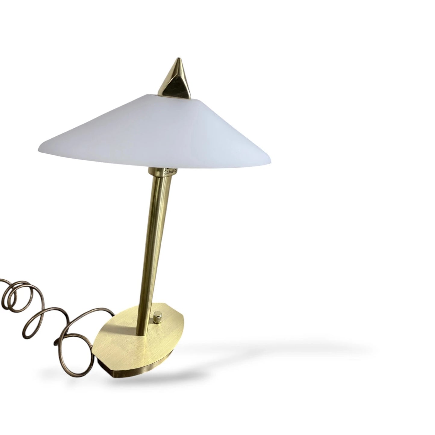 Vintage Brass & Frosted Glass Table Lamp – Postmodern Art Deco Revival