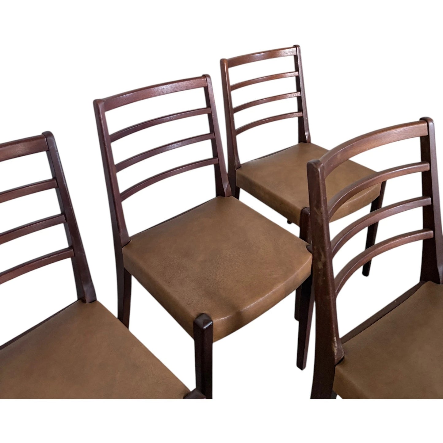 Ladder Back Dining Chairs – Set of Four Mid Century Vintage Afromosia Wood Seats