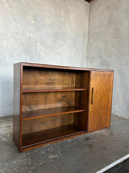 Mid Century Walnut Bookcase with Cupboard – Vintage Bookshelf Storage Cabinet
