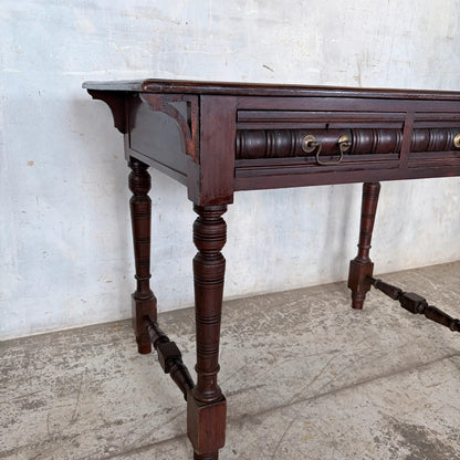 Vintage Pine & Mahogany Console Table with Brass Handle Drawers