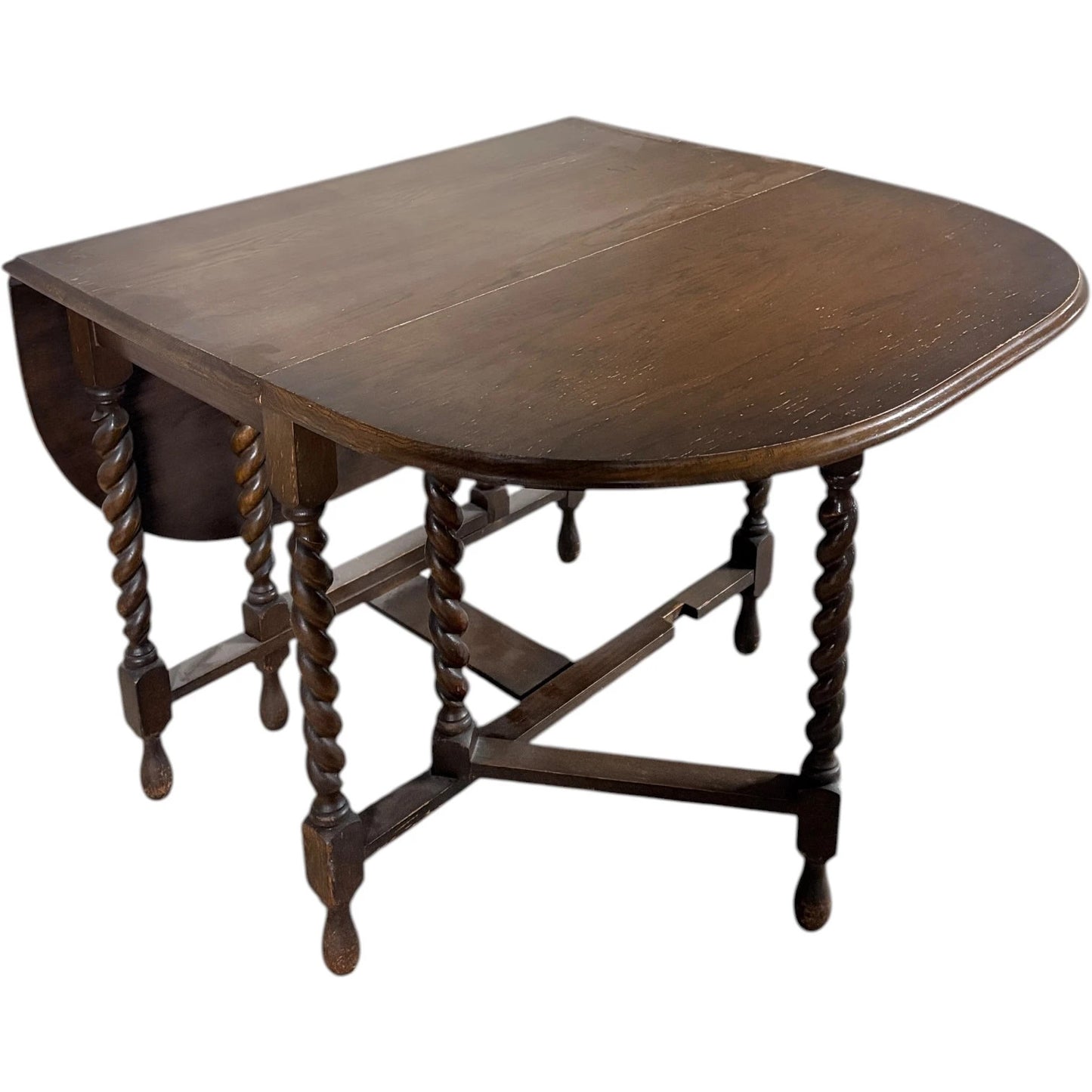 Oak Drop Leaf Table – Vintage Dining Table with Barley Twist Legs & Folding Design