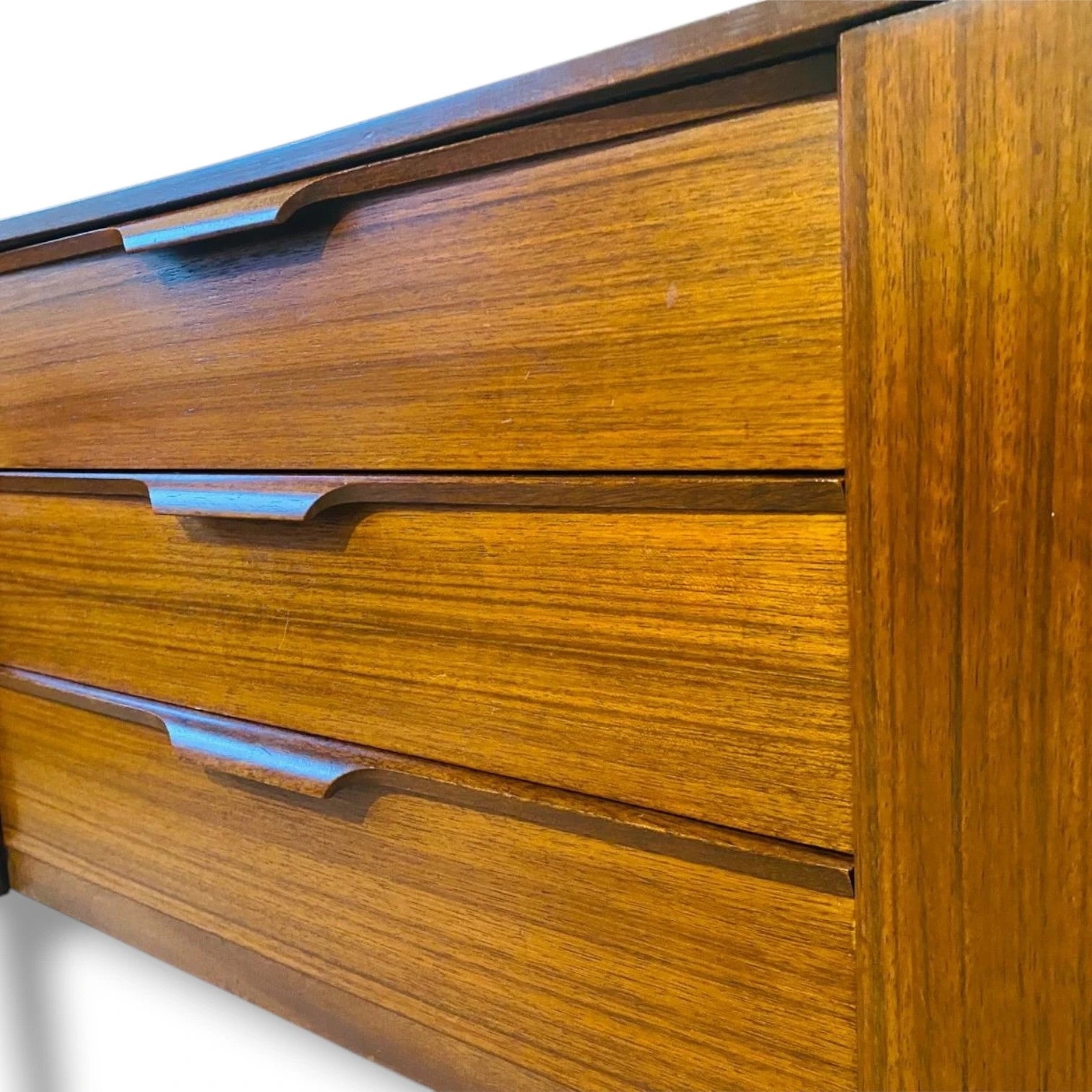 Mid Century Teak Sideboard | Vintage Compact Cabinet With Sculpted Handles — view 7