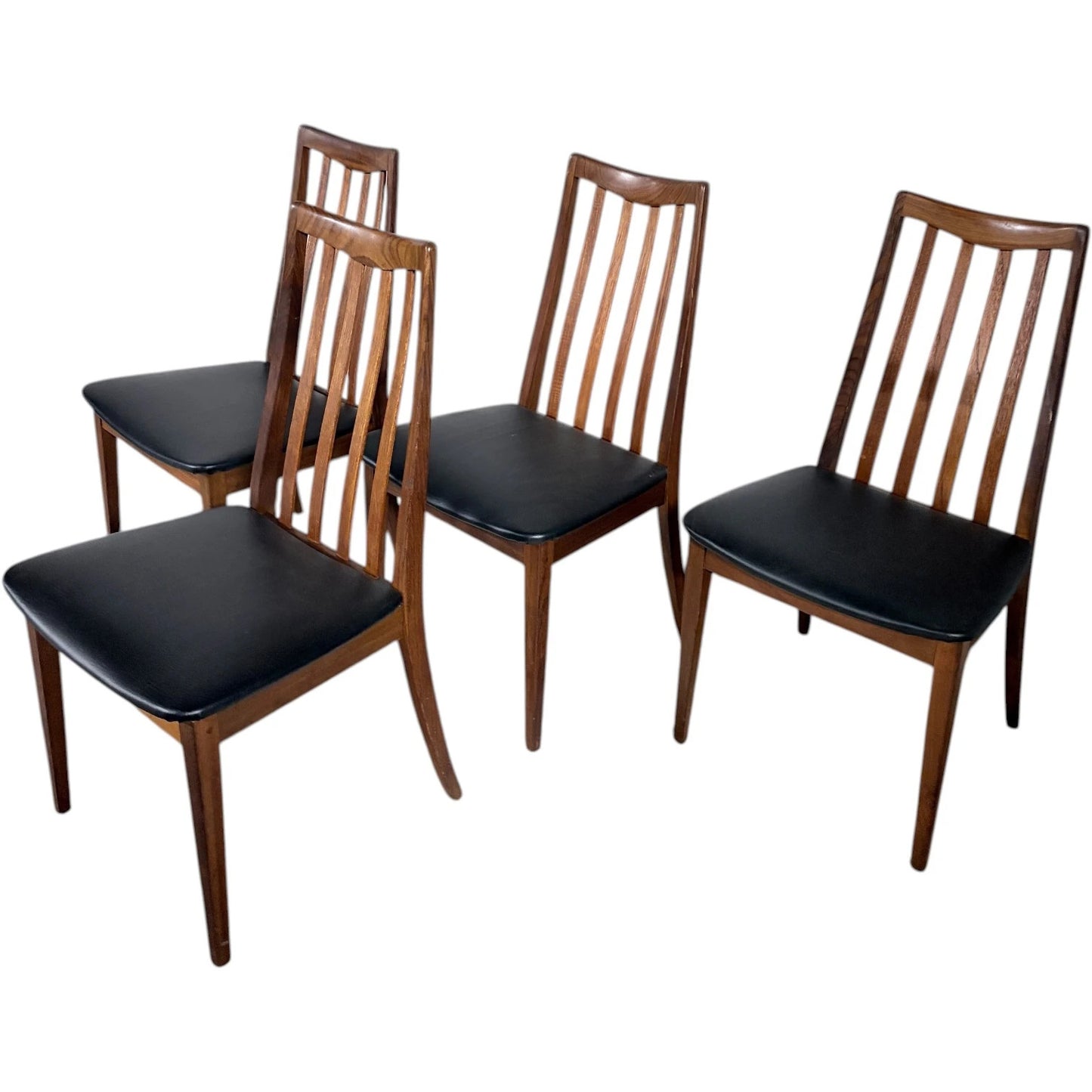 G Plan Teak Dining Chairs - Set of Four Vintage Mid Century Chairs with Black Vinyl Seats