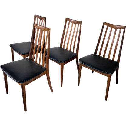 G Plan Teak Dining Chairs - Set of Four Vintage Mid Century Chairs with Black Vinyl Seats