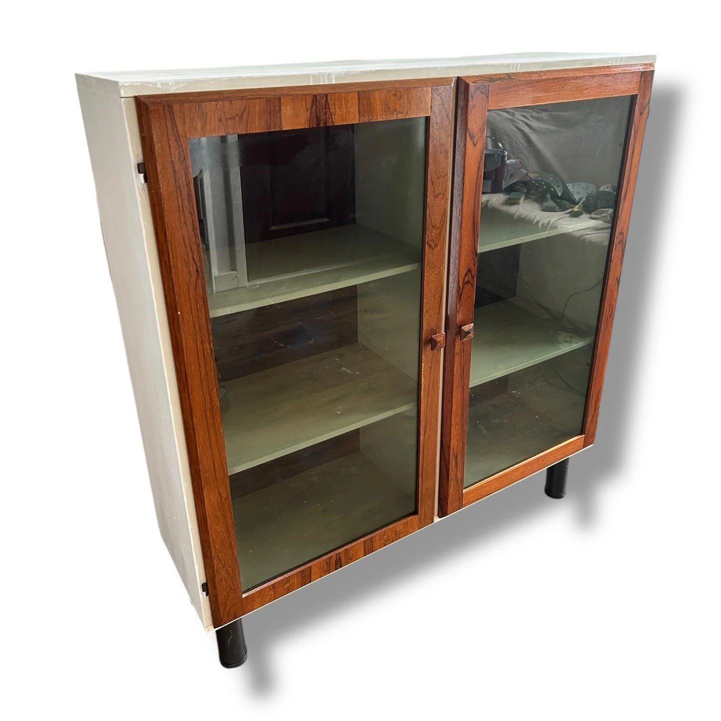 Mid Century Norwegian Rosewood & Space Age White Display Cabinet