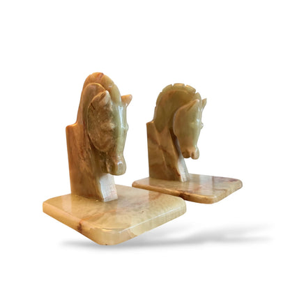 Onyx Horse Bookends – Vintage Marble Stone Sculptures, 1970s