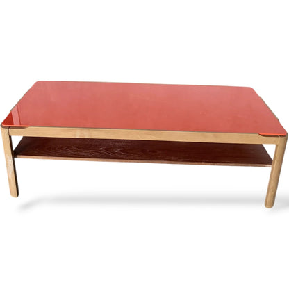 Mid Century Coffee Table – Custom Myers Orange Acrylic & Teak Two Tier Design — view 7