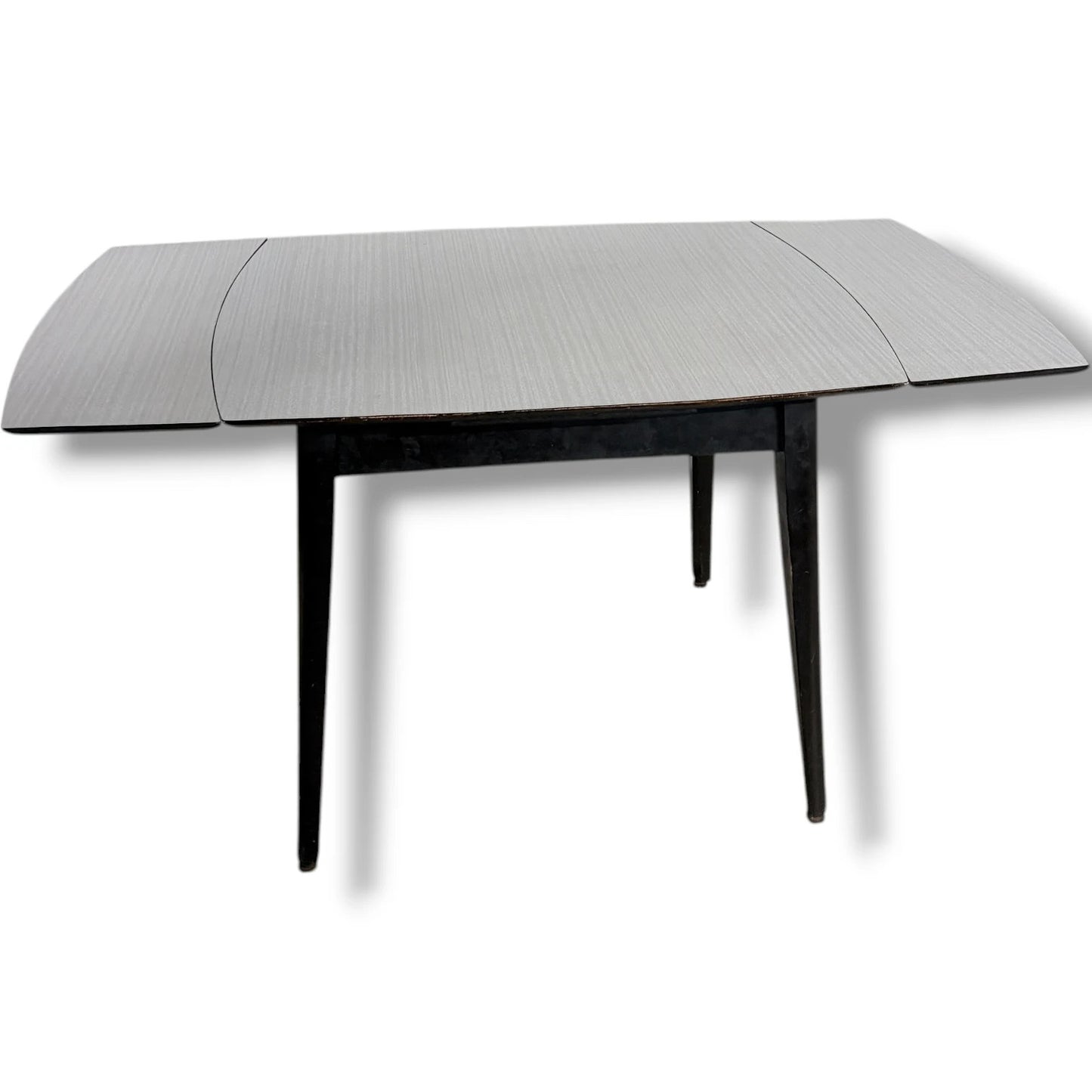 Extendable Dining Table – White Formica Top with Black Legs | Mid-Century Vintage Design