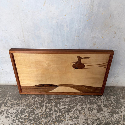 Mid Century Handcrafted Wood Marquetry Landscape Wall Art – Framed
