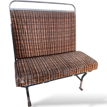 Vintage Orange Check Bus Seat – Industrial Mid-Century Bench