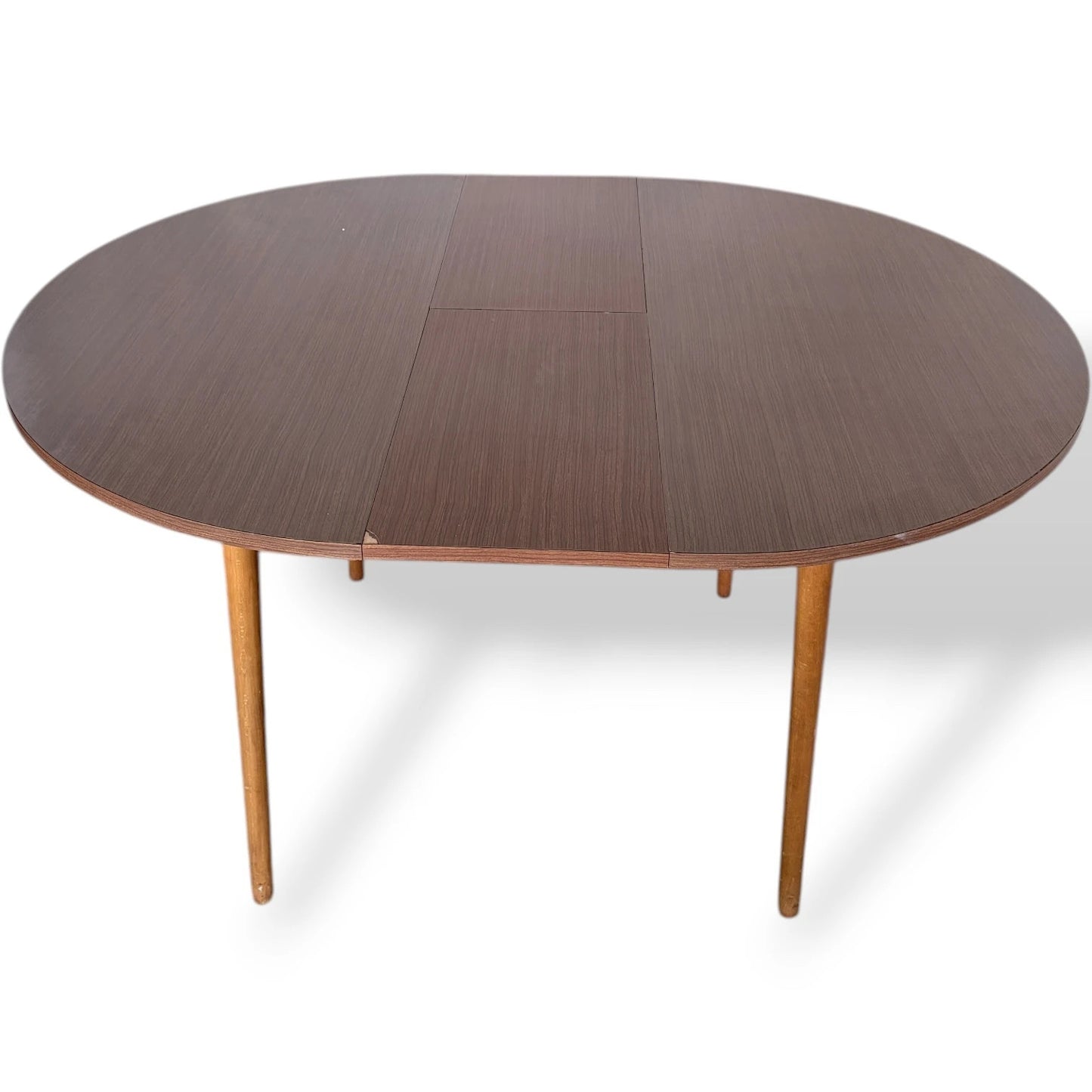 Vintage Round Dining Table With Hidden Extension Leaf | Mid Century Formica Top