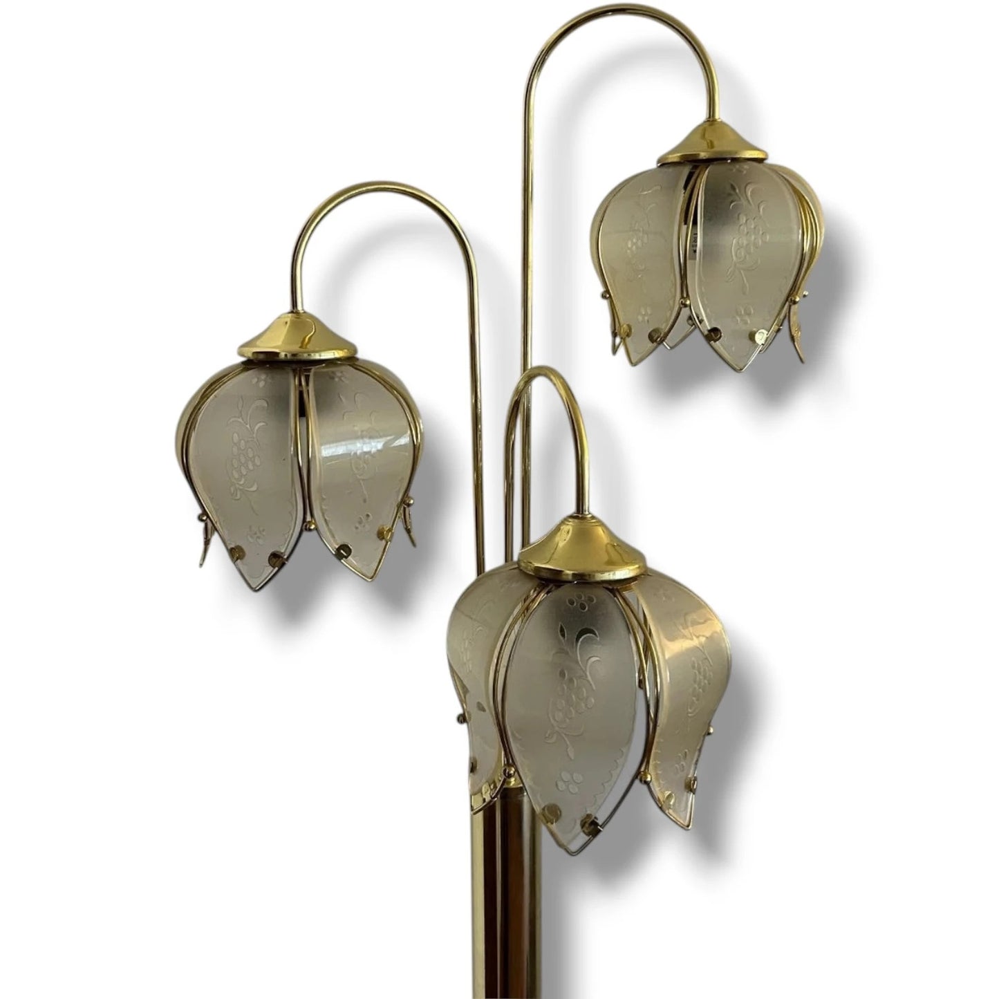 Art Deco Floor Lamp – Hollywood Regency Brass Lotus Lamp with Sculptural Glass Shades