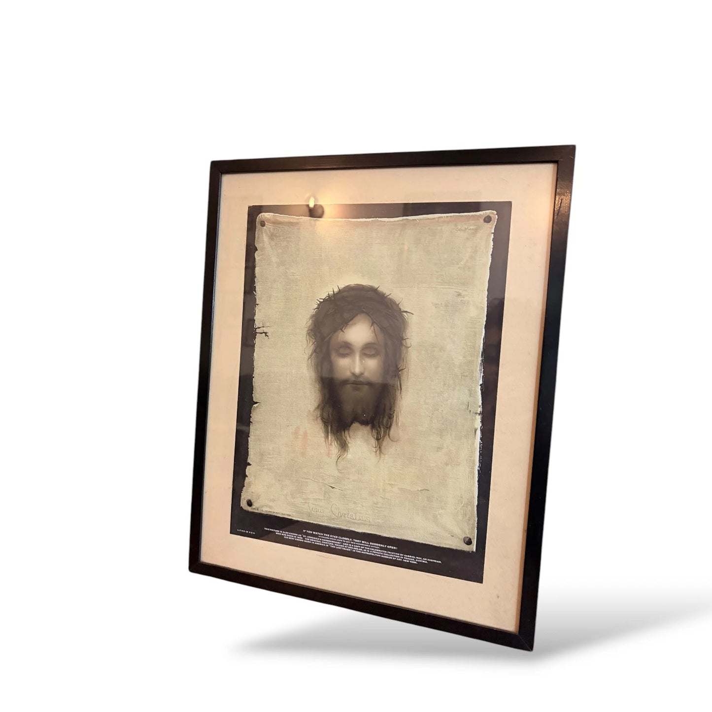 Framed “Head of Christ” Print on Linen – After Gabriel Cornelius von Max