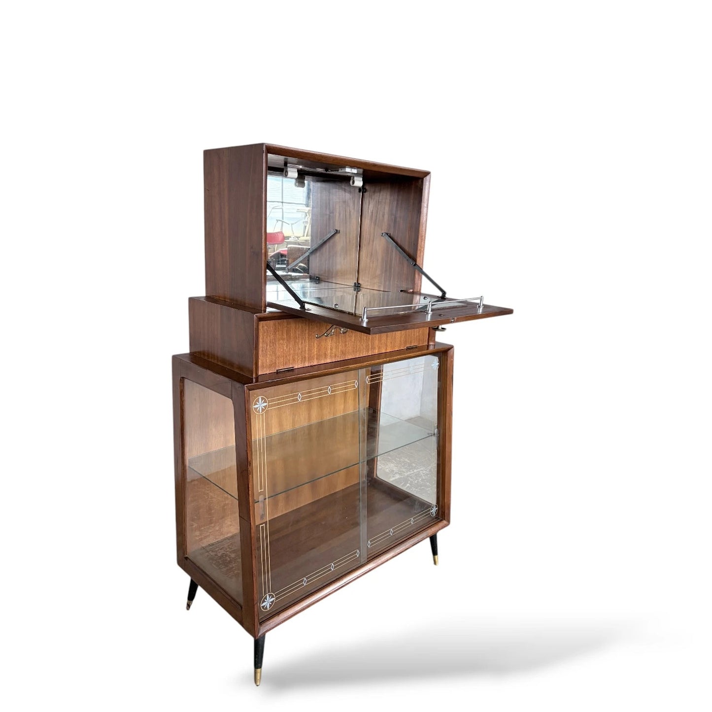 Turnidge Mid-Century Cocktail Cabinet – 1950s Drinks Bar with Etched Glass Display