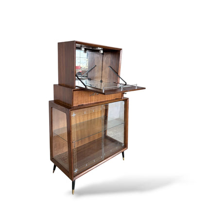 Turnidge Mid-Century Cocktail Cabinet – 1950s Drinks Bar with Etched Glass Display