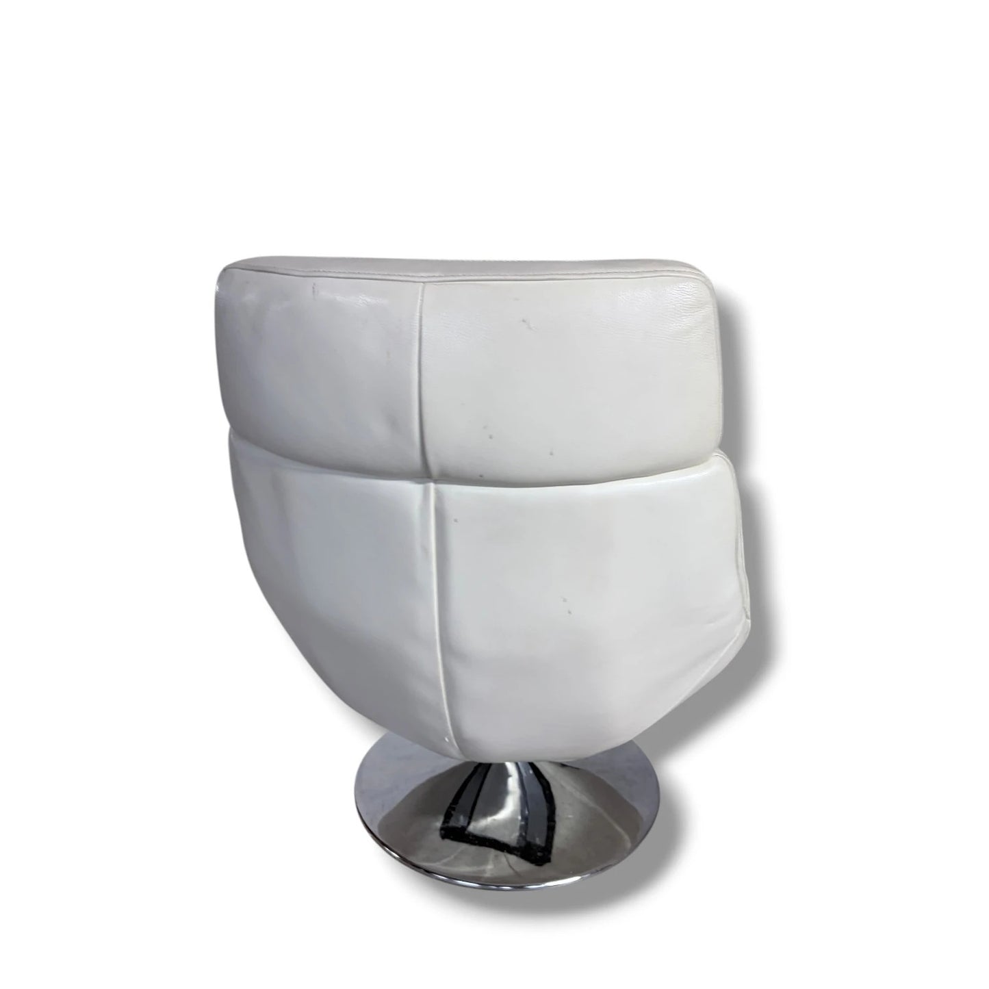 Vintage White Leather Swivel Lounge Chair – 1970s Modernist Armchair