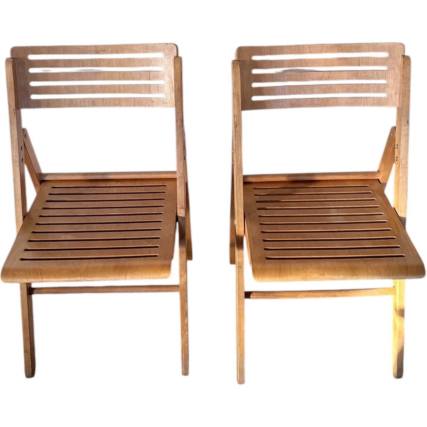 Blonde Beech Folding Chairs – Vintage Scandinavian Modern Slatted Seat Design