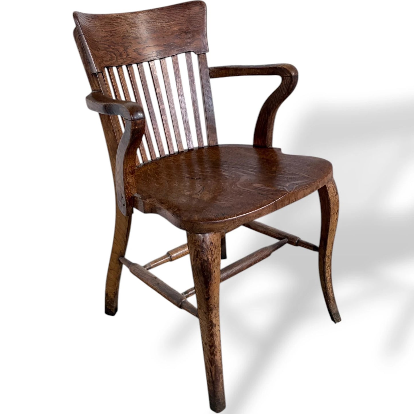 Antique Oak Carver Chair – Solid Oak Armchair With Slatted Back For Dining — view 7