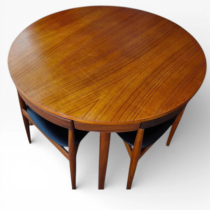 Danish Teak Dining Set | Hans Olsen Roundette Teak Round Table with Nesting Chairs