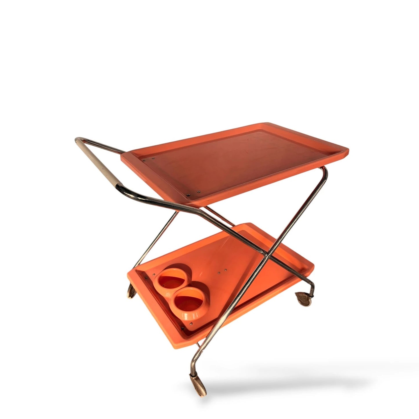 Vintage 1970s Italian Orange & Chrome Drinks Trolley