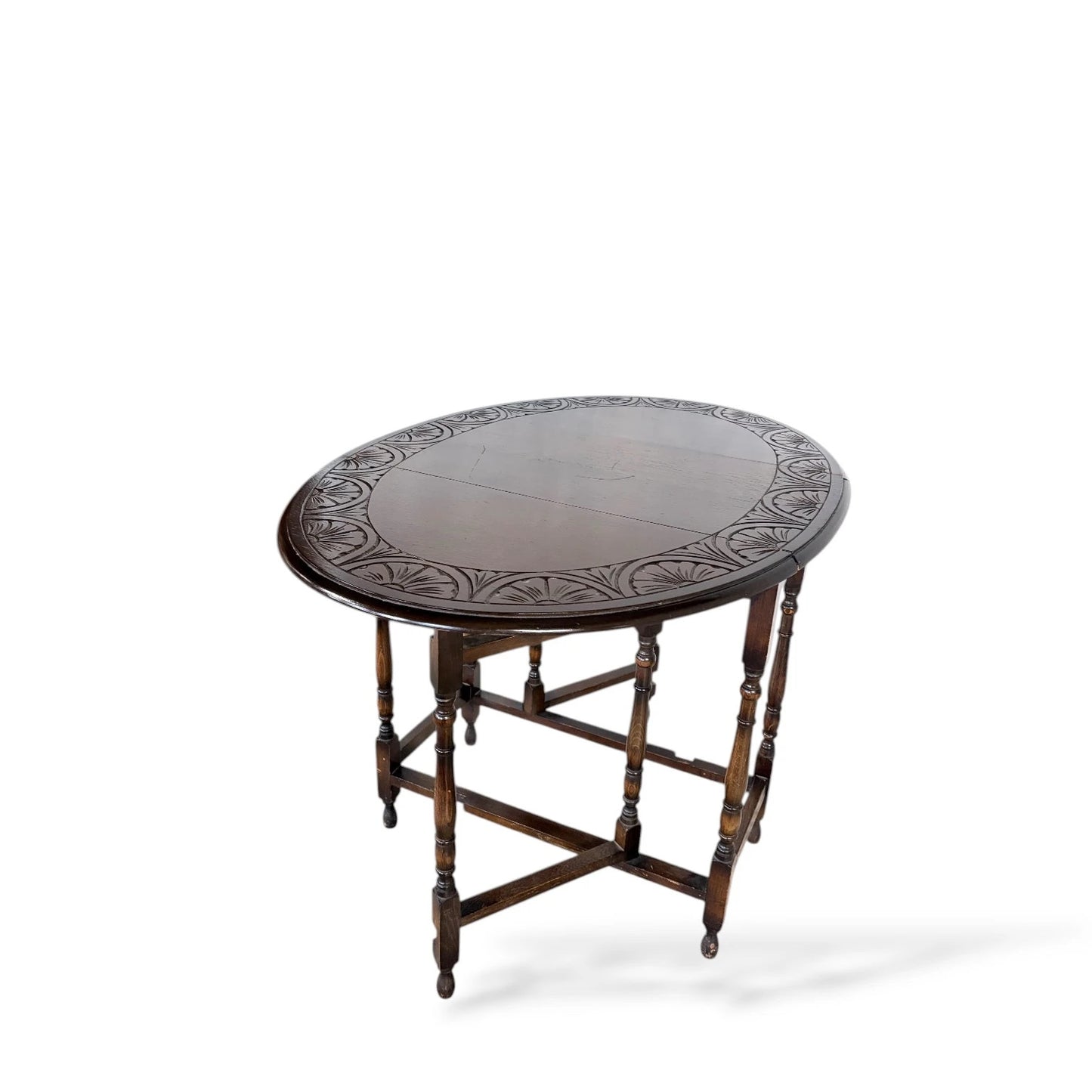 Arts & Crafts Oak Drop-Leaf Table – Hand-Carved Detailing, Early 20th Century