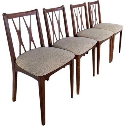 Mid Century Dining Chairs | Four Teak Vintage Wooden Seats With Cross Splat Backrest