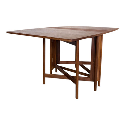 Vintage Teak Dining Table - Mid Century Folding Drop Leaf Table With Elegant Tapered Legs