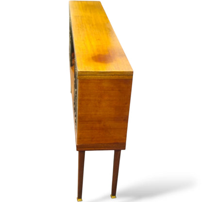 Mid-Century Modern Bookcase – Teak Wood With Iron Frame & Slender Tapered Legs