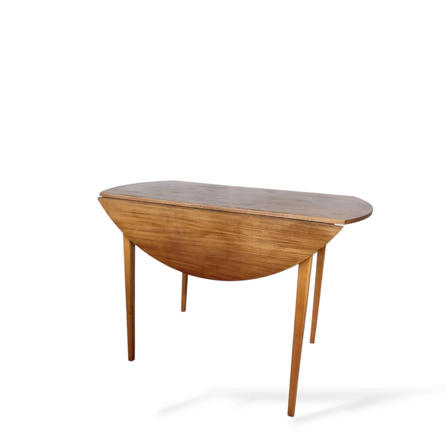 Mid-Century Teak & Beech Drop-Leaf Dining Table – Compact Vintage Table