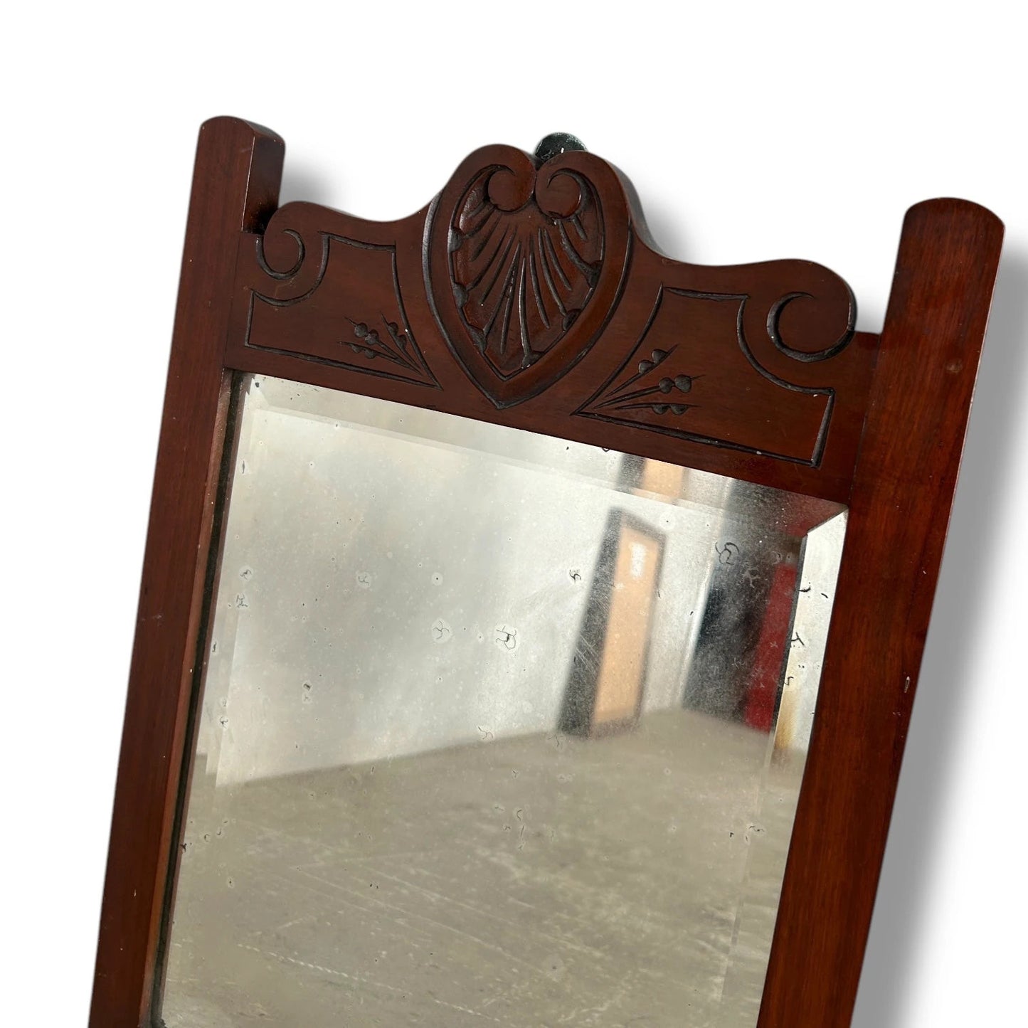 Antique French Wall Mirror - Carved Dark Oak Frame | Vintage Decorative Glass