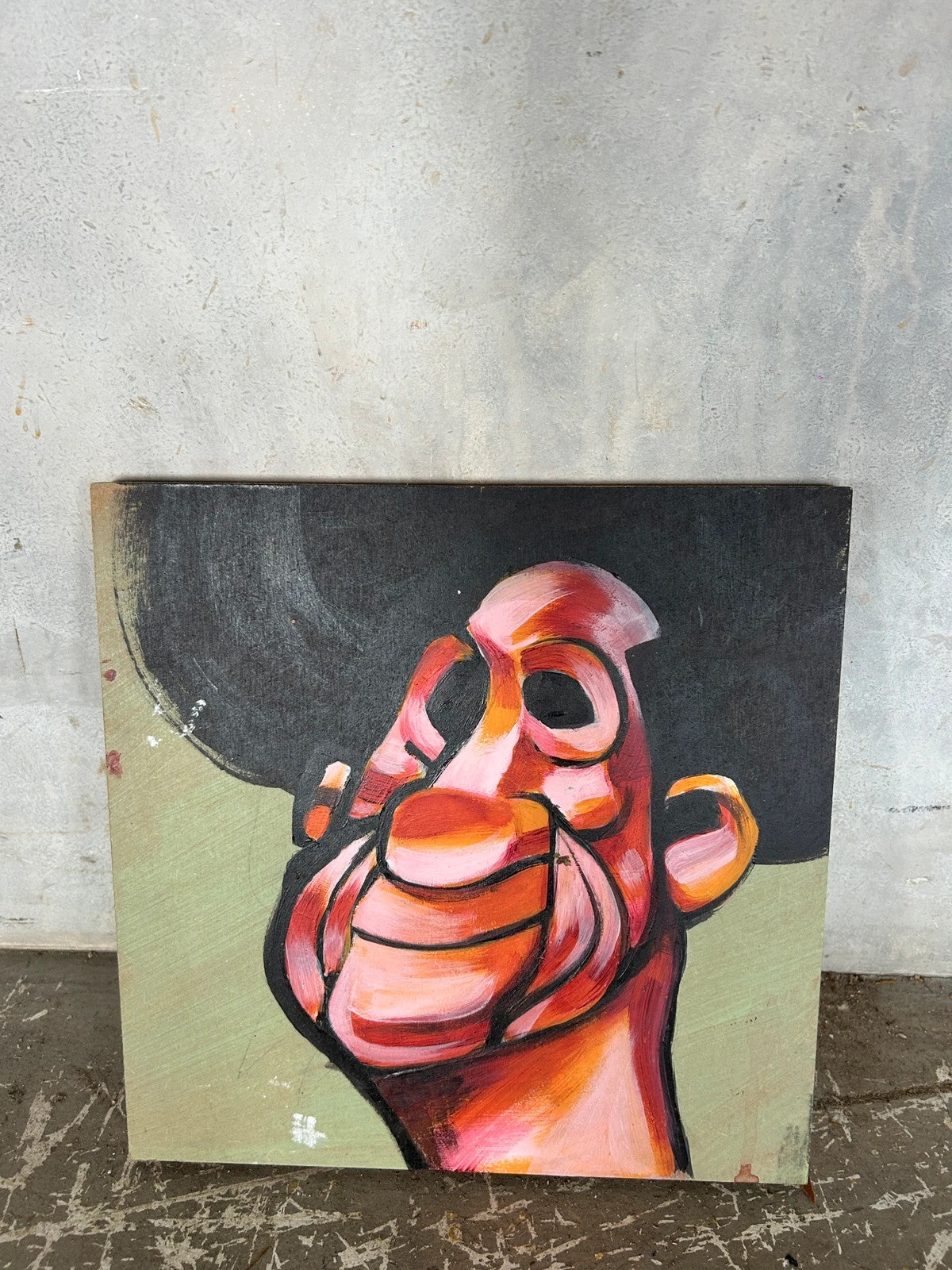 Outsider Art Portrait Painting | Neo Expressionist Abstract Face | Vintage Modernist Wall Art