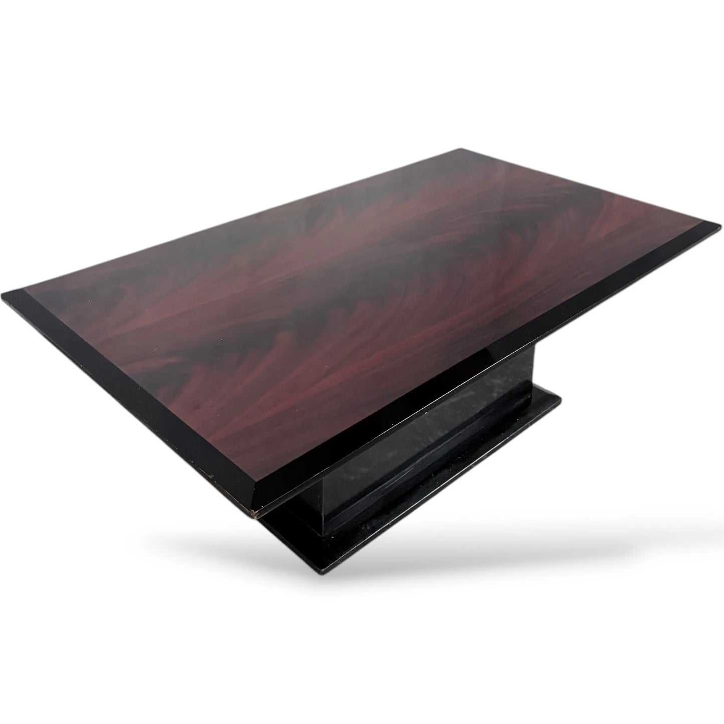 Art Deco Coffee Table – Rosewood Effect With Black Lacquer Pedestal Base
