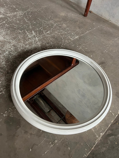 Dutch Space Age Mirror | 1970s White Plastic Round Wall Mirror