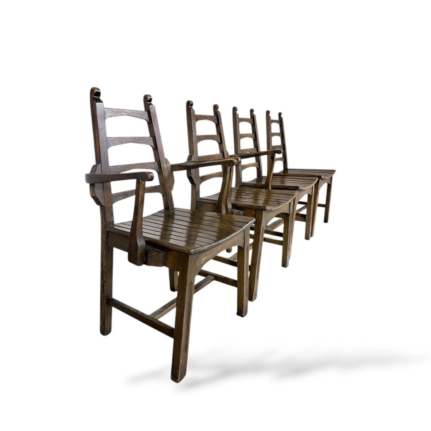 Set of Four Webber of Croydon Oak Dining Chairs – Arts & Crafts Brutalist