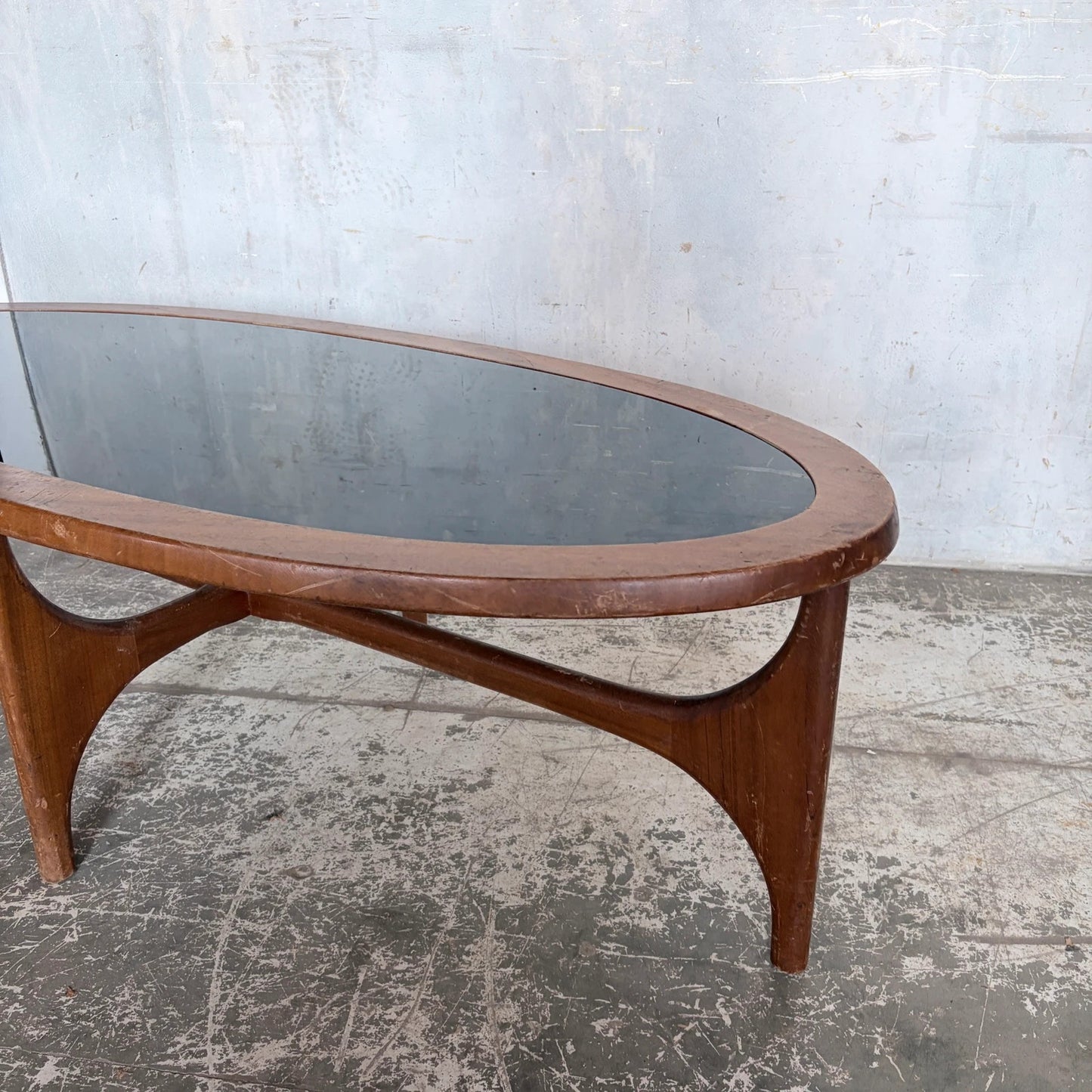 Vintage Stonehill Teak Oval Coffee Table with Smoked Black Perspex Top Mid Century