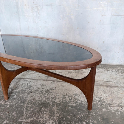 Vintage Stonehill Teak Oval Coffee Table with Smoked Black Perspex Top Mid Century