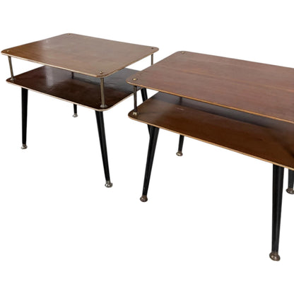 Mid-Century Bedside Tables – Atomic Style Two-Tier Nightstands with Walnut Finish