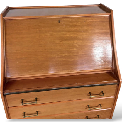 Mid Century Teak Bureau – Vintage Writing Desk With Fall Front Bureau & Drawers — view 7